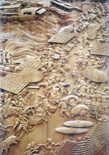 马光军 外交部 橄榄大厅 木雕屏风 《清明上河图》 局部细节图2