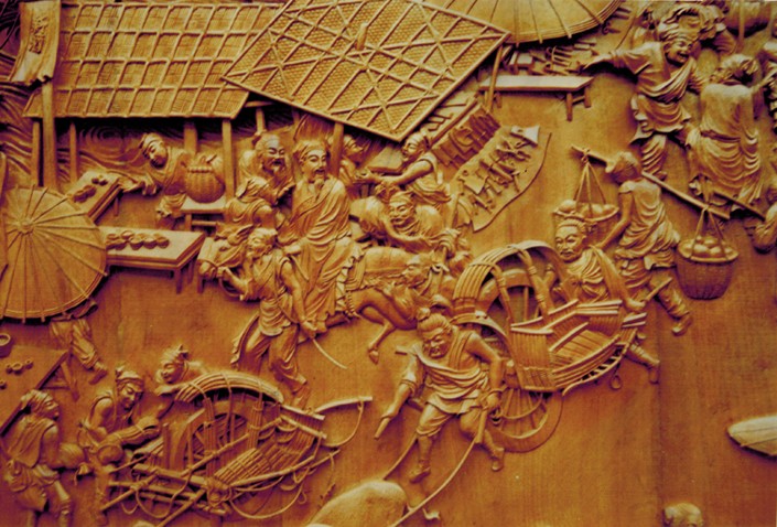 马光军 外交部 橄榄大厅 木雕屏风 《清明上河图》 局部细节图5